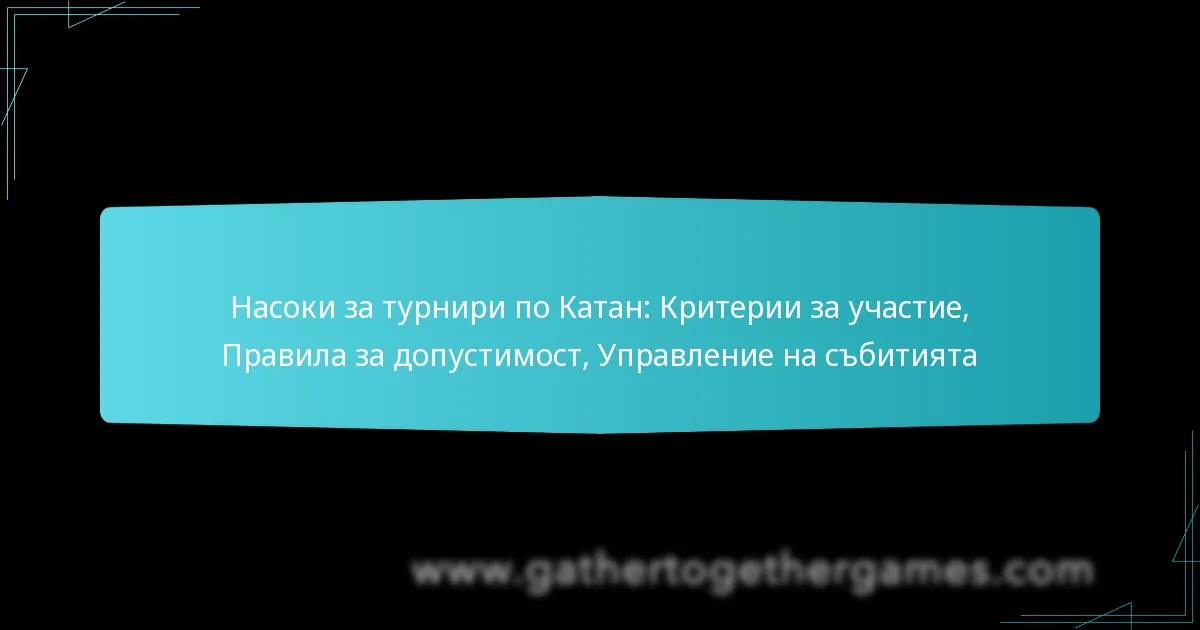 Насоки за турнири по Катан: Критерии за участие, Правила за допустимост, Управление на събитията