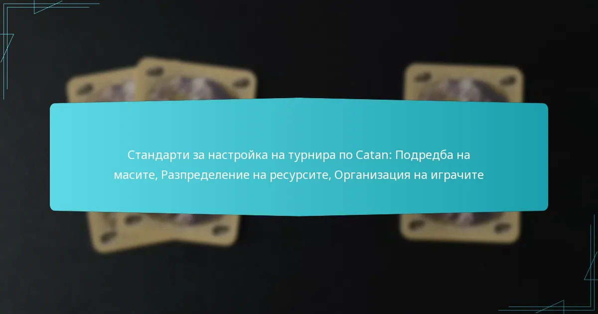 Стандарти за настройка на турнира по Catan: Подредба на масите, Разпределение на ресурсите, Организация на играчите